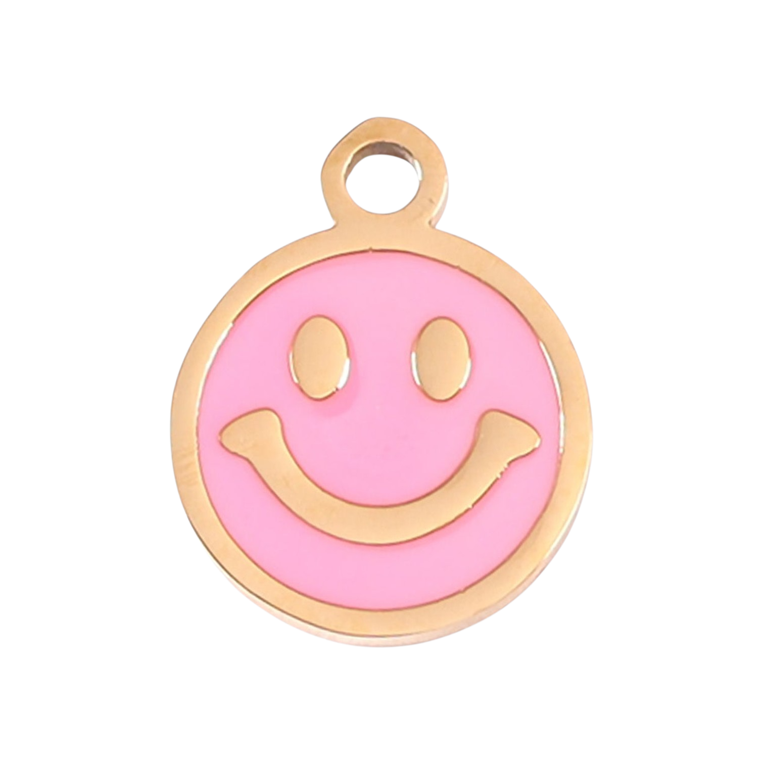 Mosoly charm rózsaszín epoxi bevonattal, 18K arany PVD, hipoallergén
