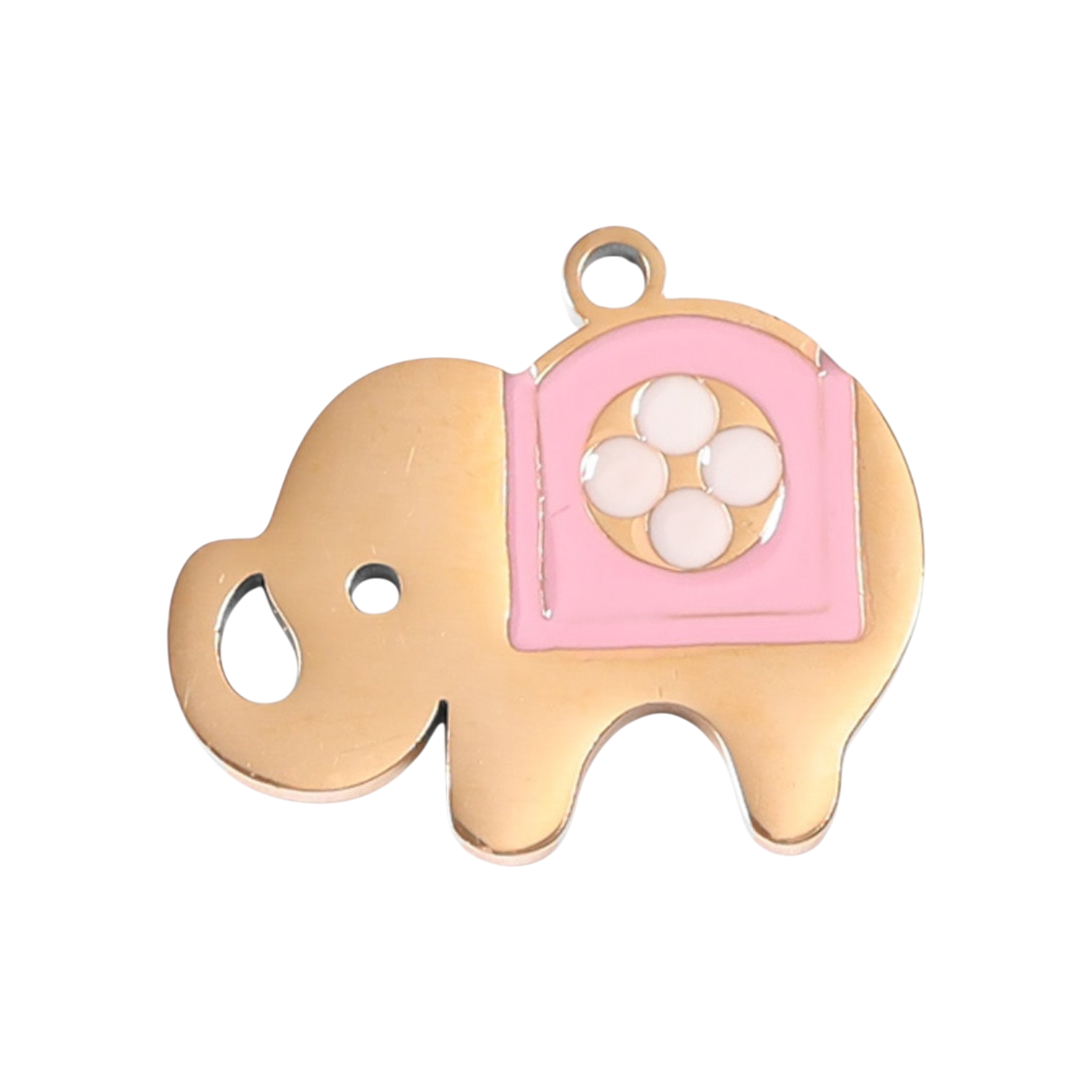 Elefánt charm epoxi díszítéssel, 18K arany PVD, hűség és erő szimbóluma
