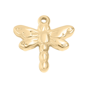 Szitakötő charm 18K arany PVD bevonattal, megújulás jelképe, hipoallergén
