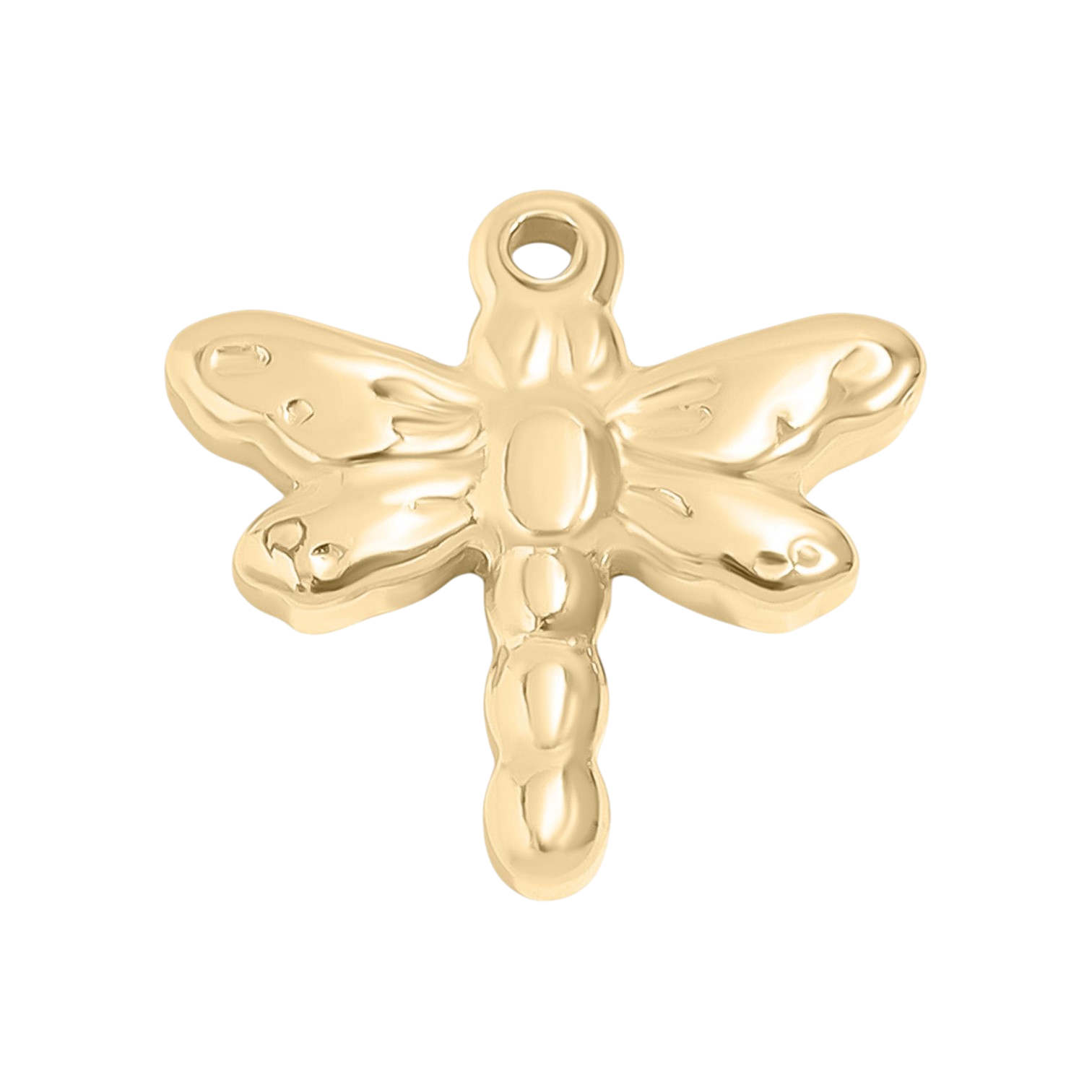 Szitakötő charm 18K arany PVD bevonattal, megújulás jelképe, hipoallergén
