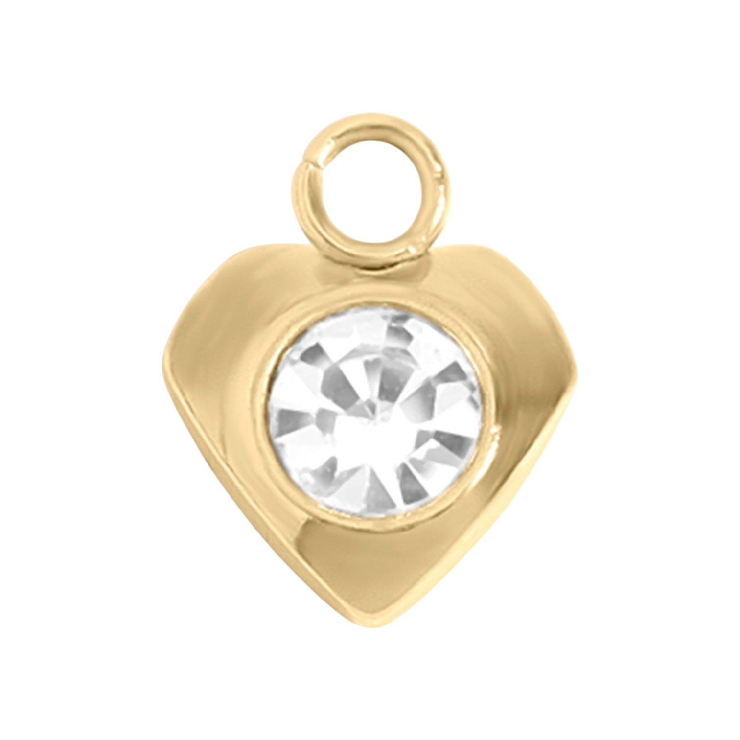 Szív charm cirkónia kővel, 18K arany PVD, szerelem szimbóluma
