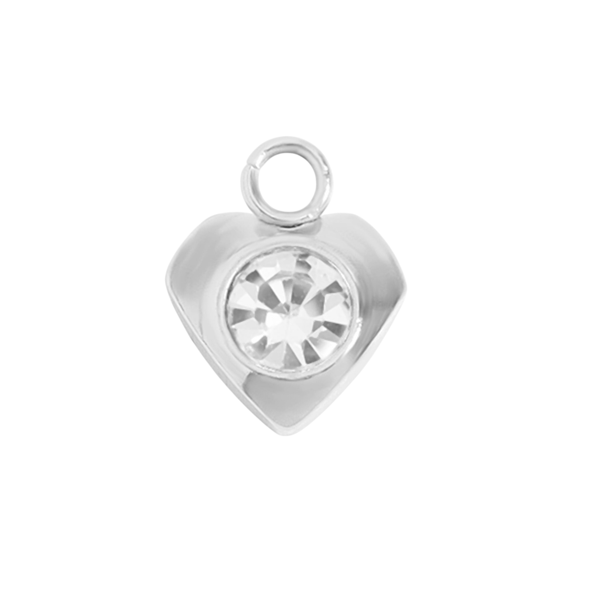Szív charm cirkónia kővel, ezüst színű, szerelem szimbóluma
