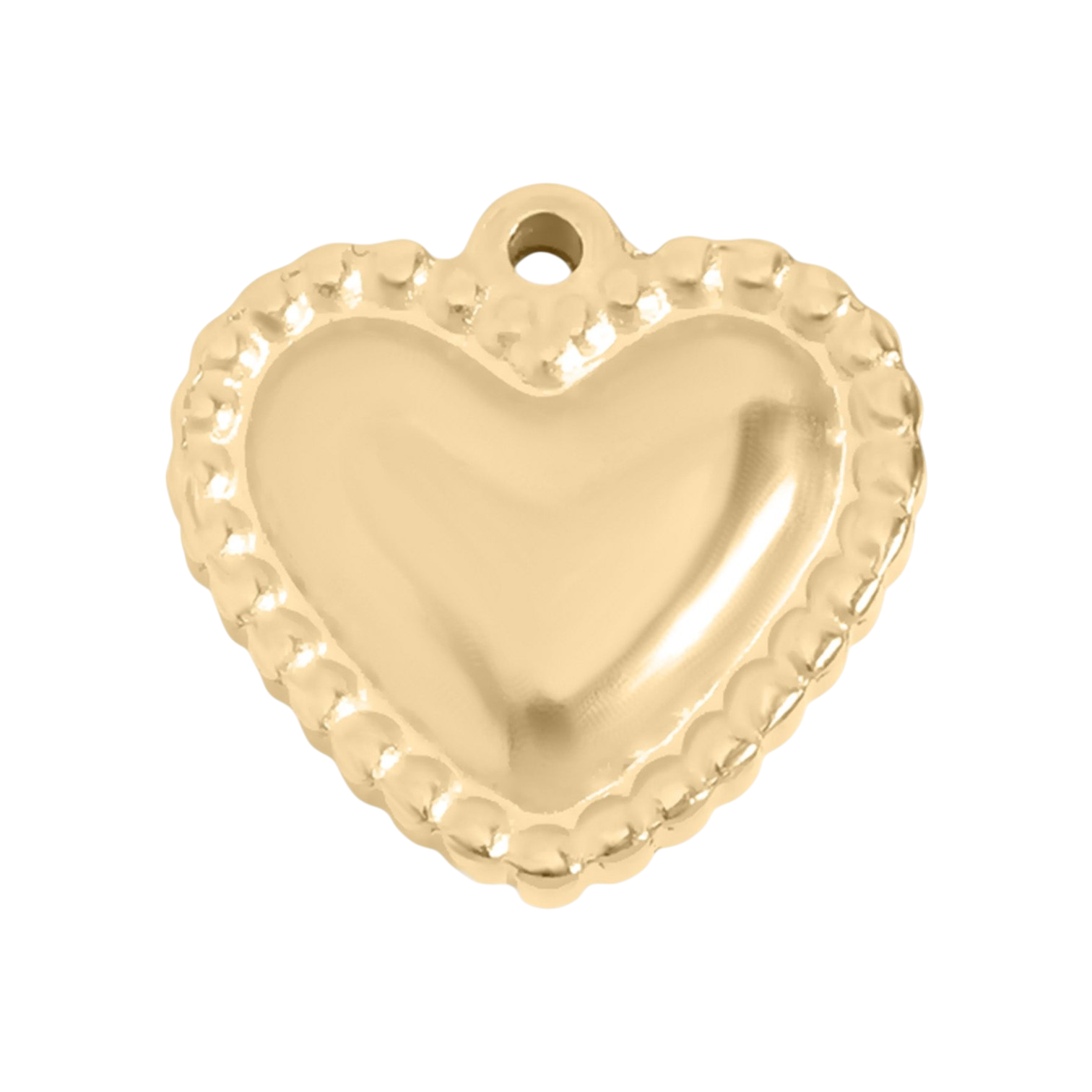 Díszes szív charm gyöngysoros mintával, 18K arany PVD, romantikus
