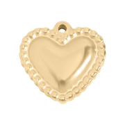 Díszes szív charm gyöngysoros mintával, 18K arany PVD, romantikus
