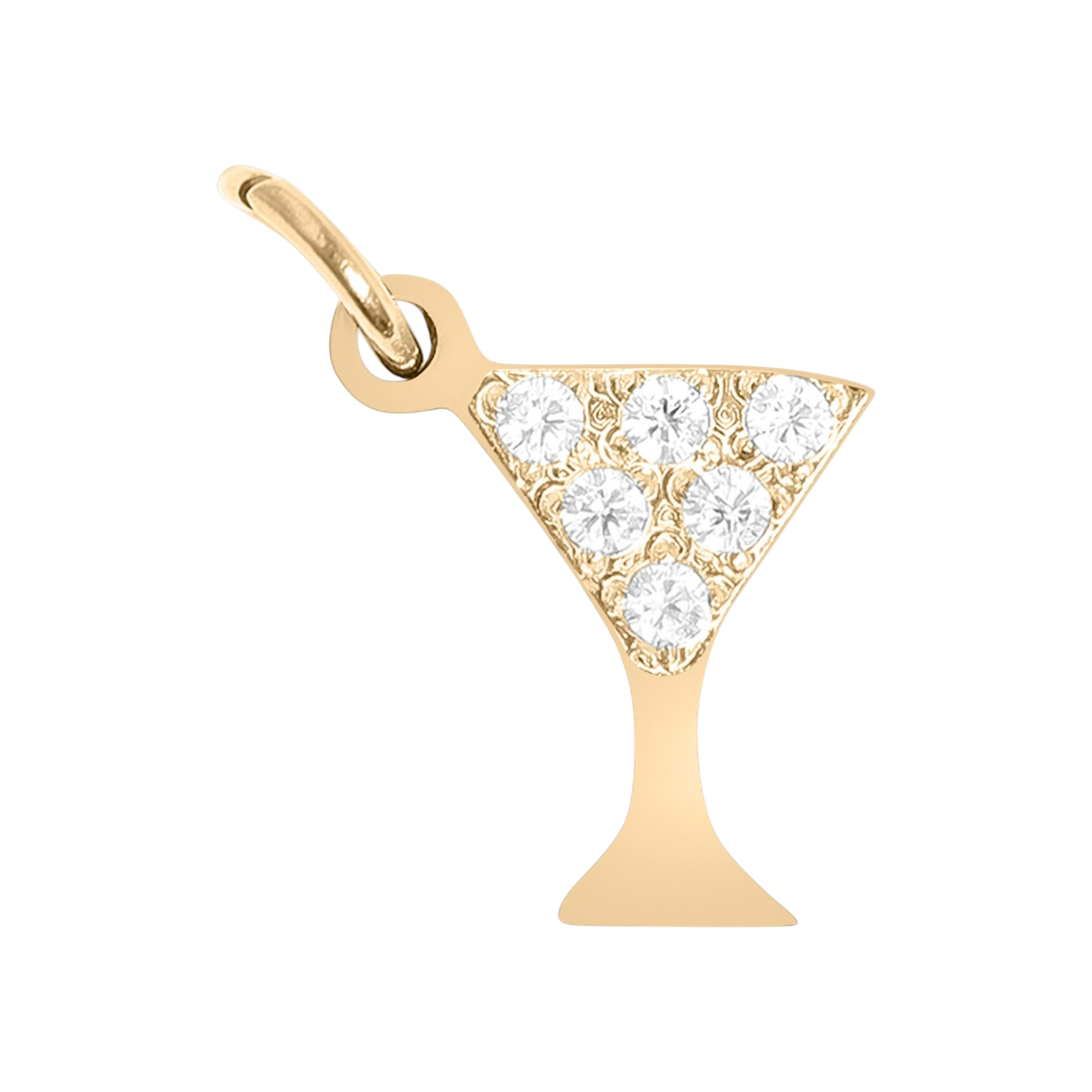 Koktél charm cirkónia kövekkel, 18K arany PVD, elegáns pohár dizájn
