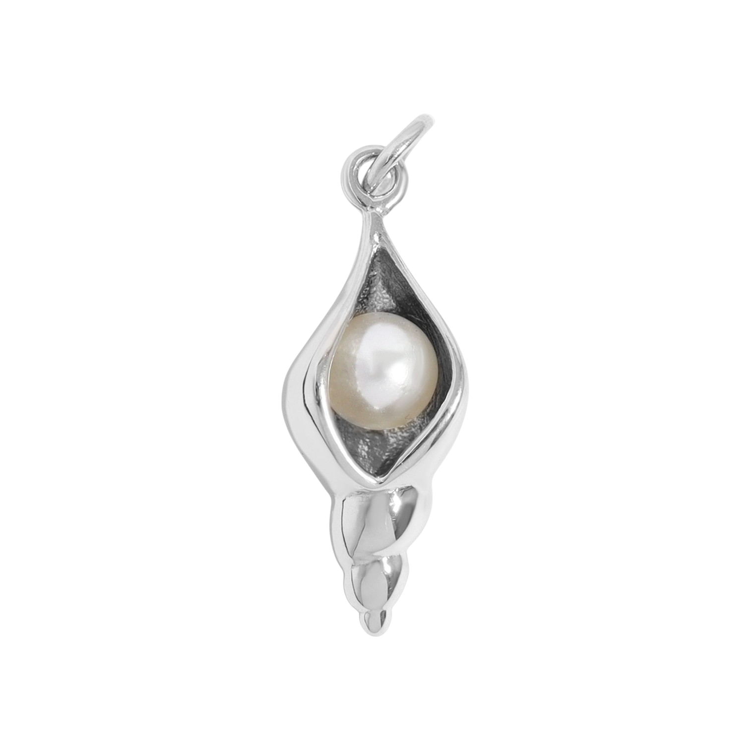 Igazgyöngy kagyló charm gyönggyel, ezüst színű, tengerparti elegancia
