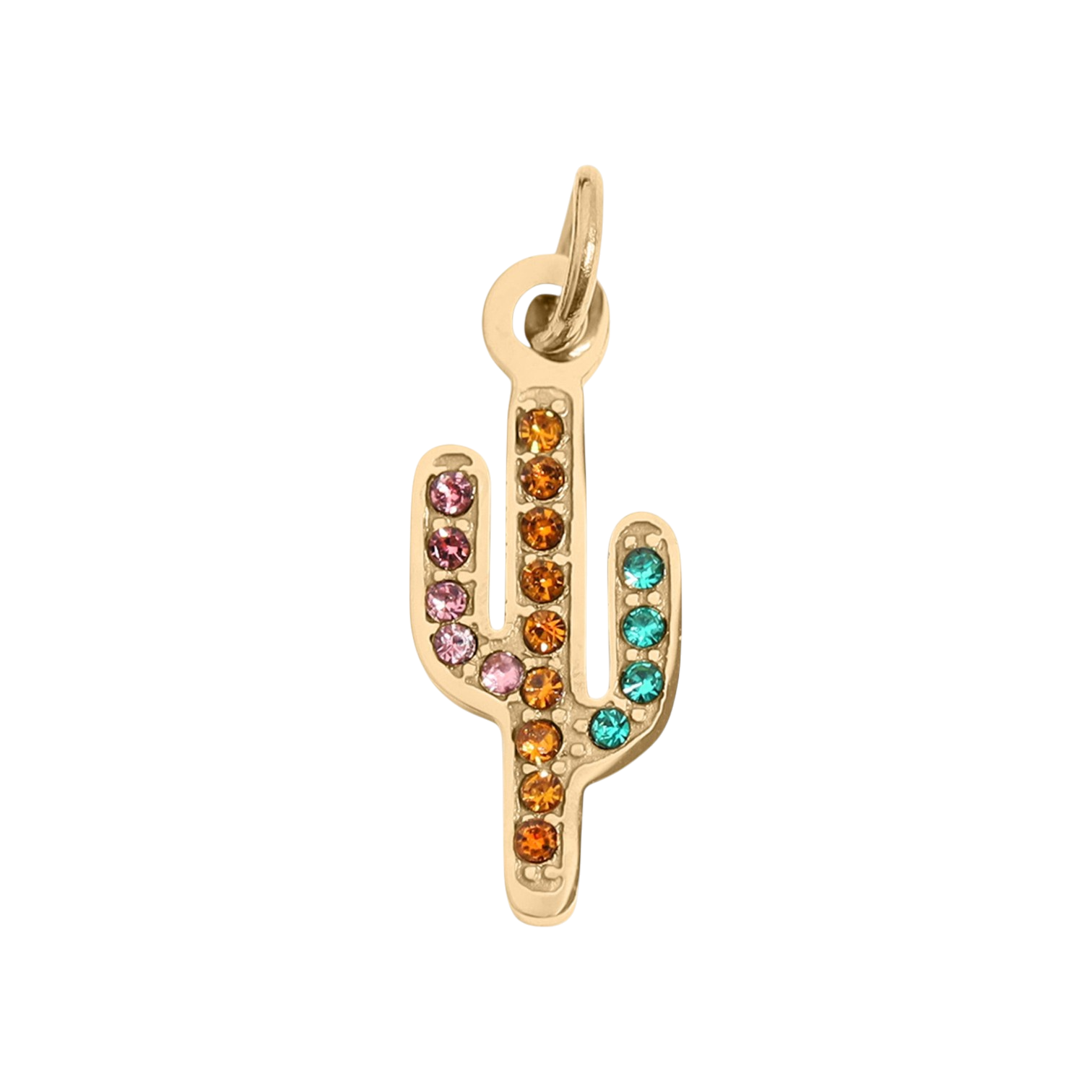 Kaktusz charm cirkónia kövekkel, 18K arany PVD, természet ihlette
