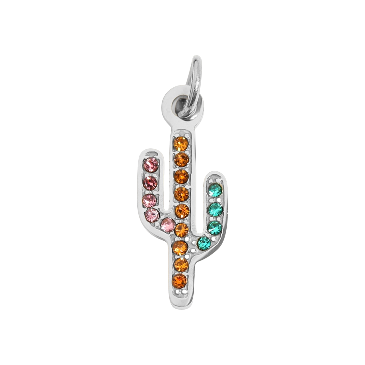 Kaktusz charm cirkónia kövekkel, ezüst színű, természet ihlette
