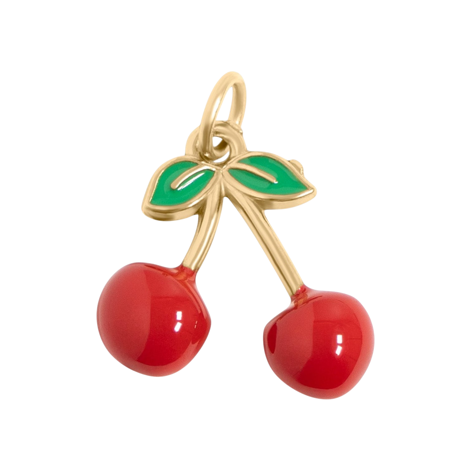 Cseresznye charm piros epoxi bevonattal, 18K arany PVD, gyümölcs motívum
