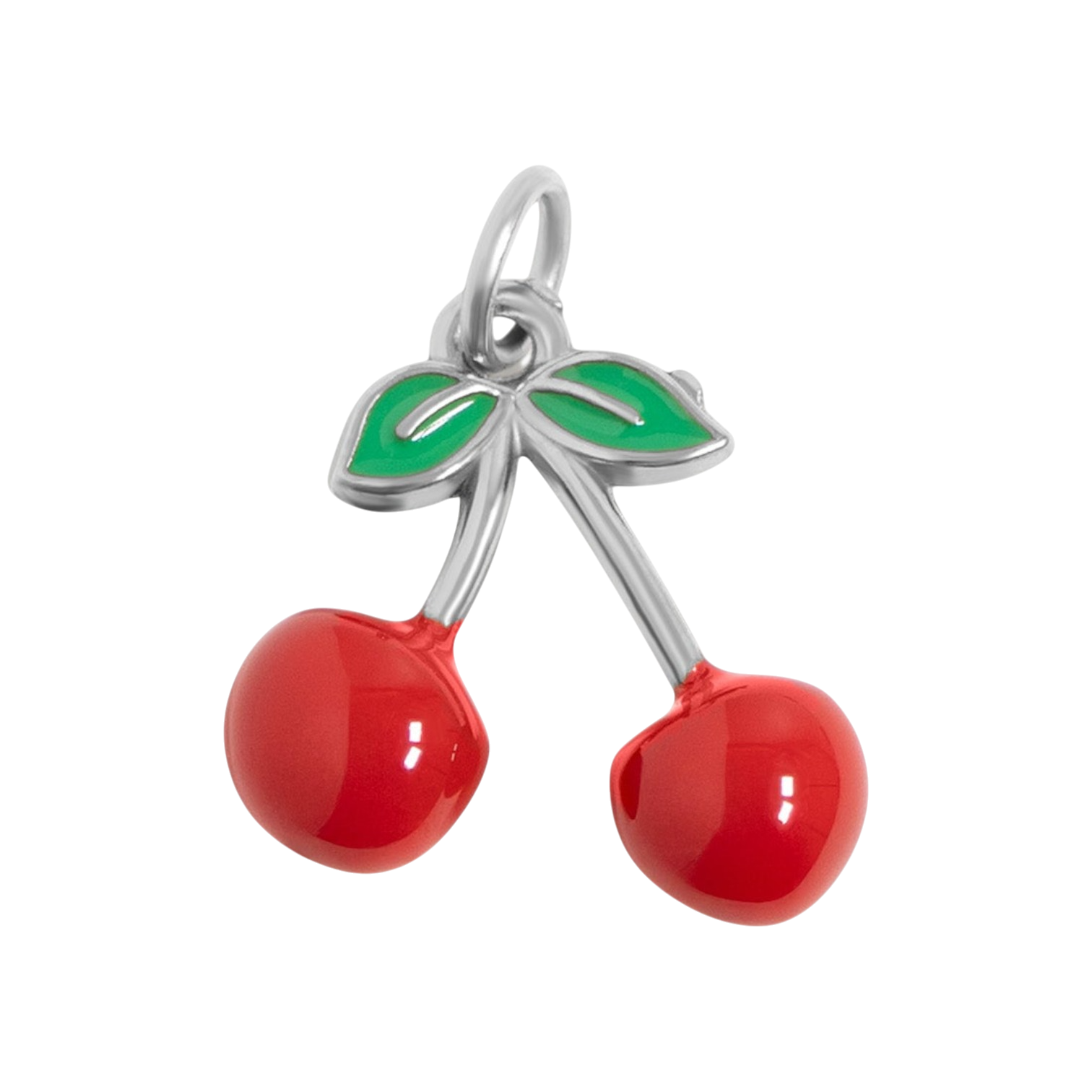 Cseresznye charm piros epoxi bevonattal, ezüst színű, gyümölcs motívum
