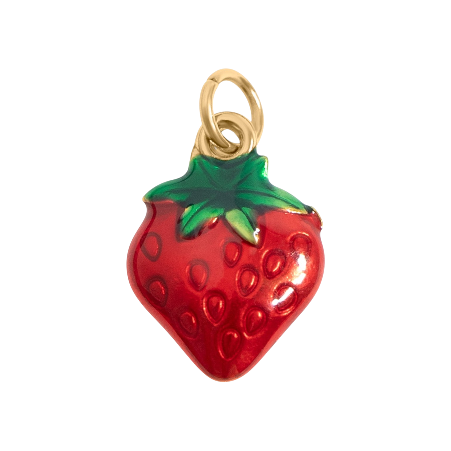 Eper charm piros epoxi bevonattal, 18K arany PVD, gyümölcs motívum
