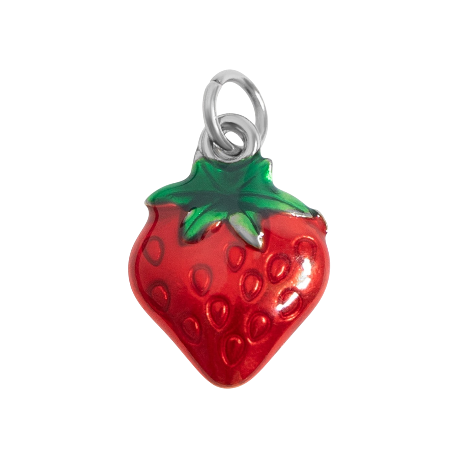 Eper charm piros epoxi bevonattal, ezüst színű, gyümölcs motívum
